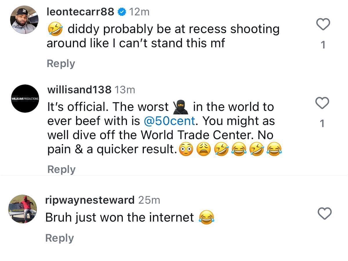 Netizens comment on Cent's post trolling Diddy (Image via Instagram/ @50cent)